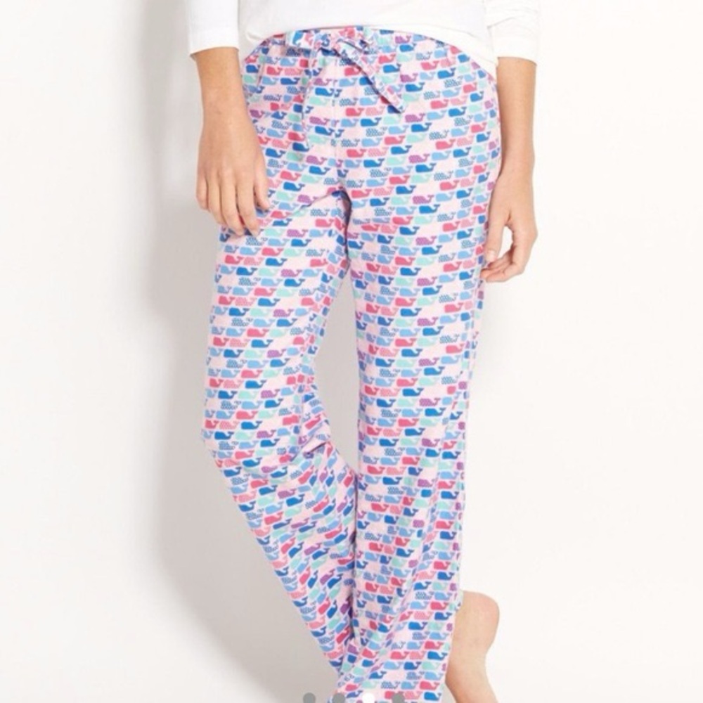 Vineyard Vines Flannel Whale Print Drawstring Pajama Pants Women XXS Pink